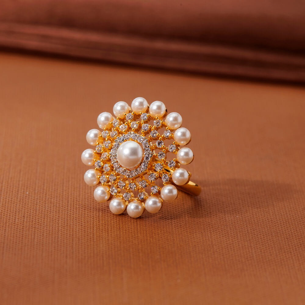 438534 Cubic Zirconia Classic Ring With 2 Tone Rhodium Plating