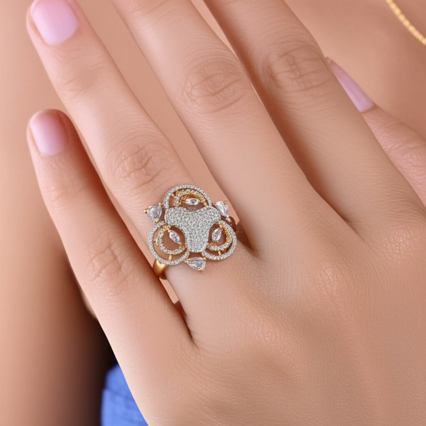 431877 Cz Adjustable Ring 2 Tone