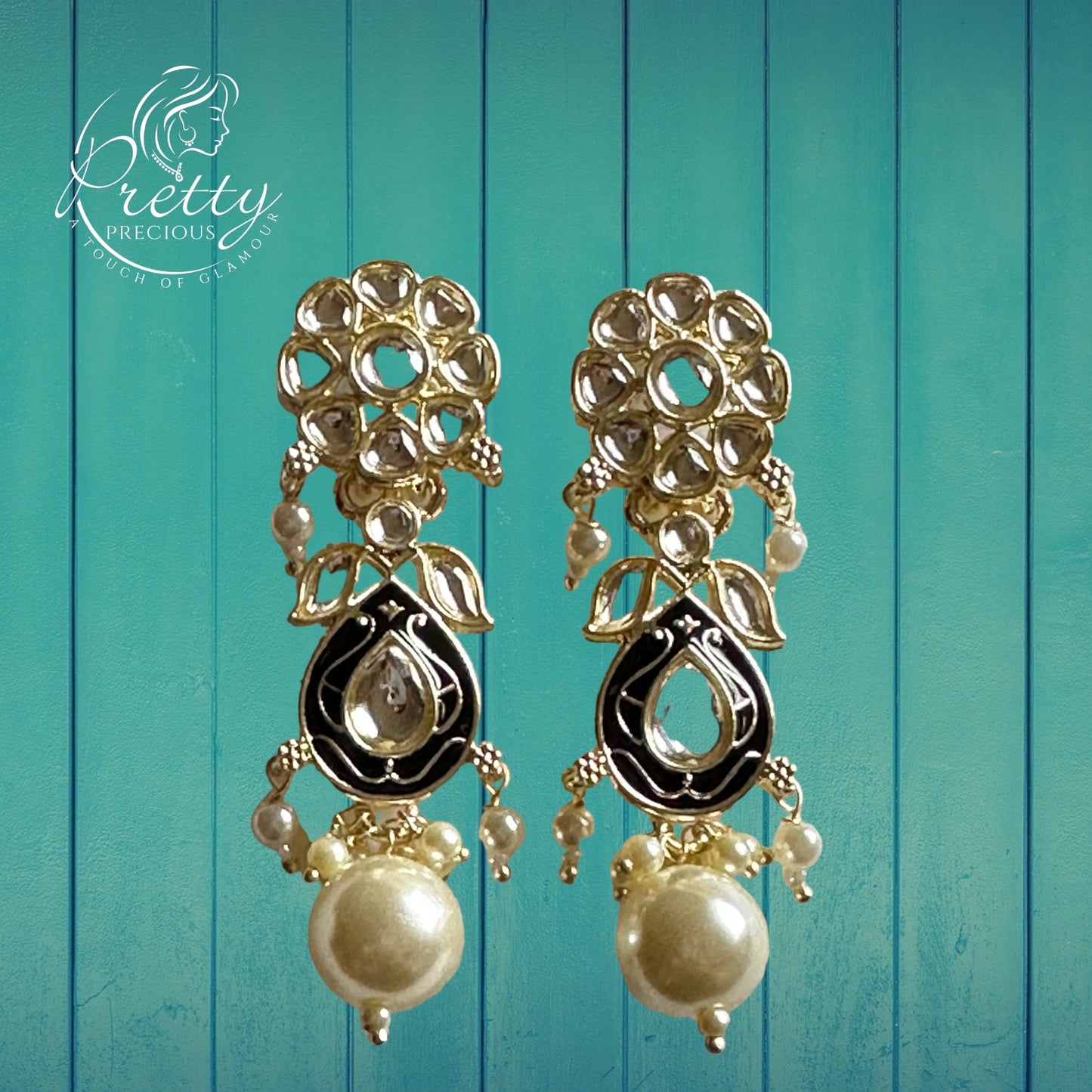 110082 Indo Western Meenakari Earring With Gold Plating-Black