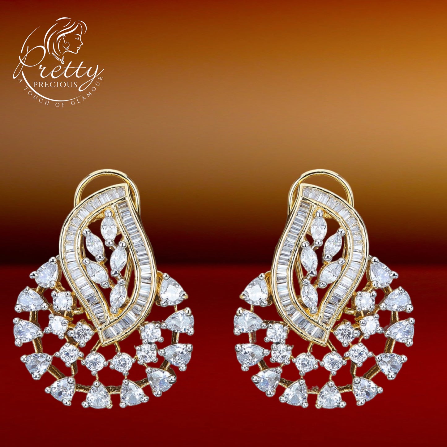 422821 American Diamond Short Earring-2Tone