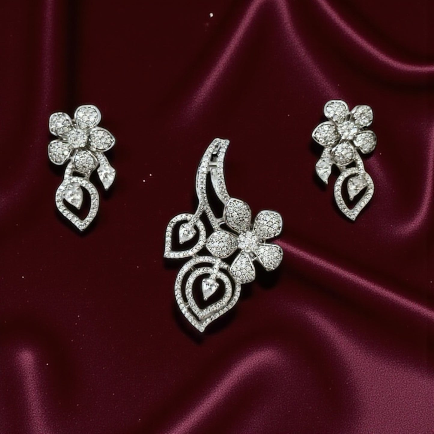 24336-American Diamond Delicate Pendant Set With Rhodium Plating