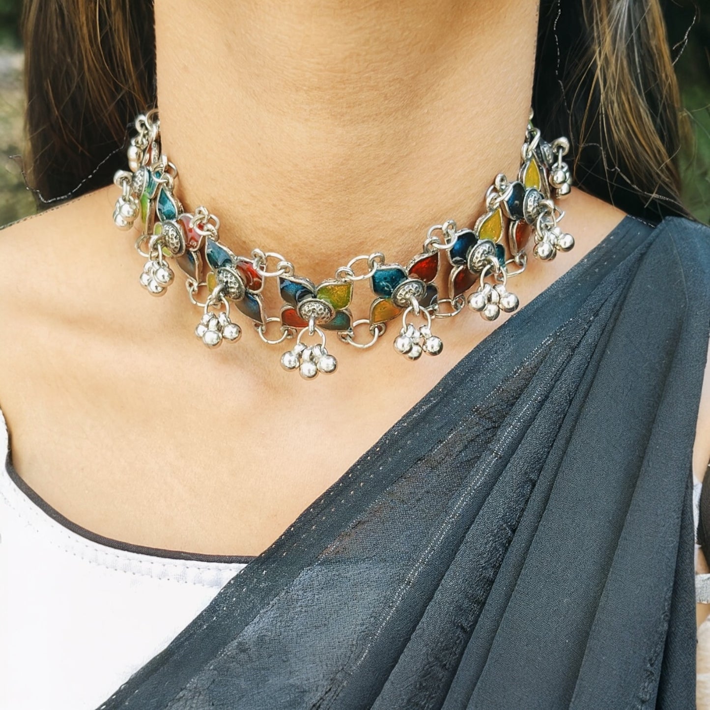 92999-NSO Classic Necklace With Oxidised Plating-Multi