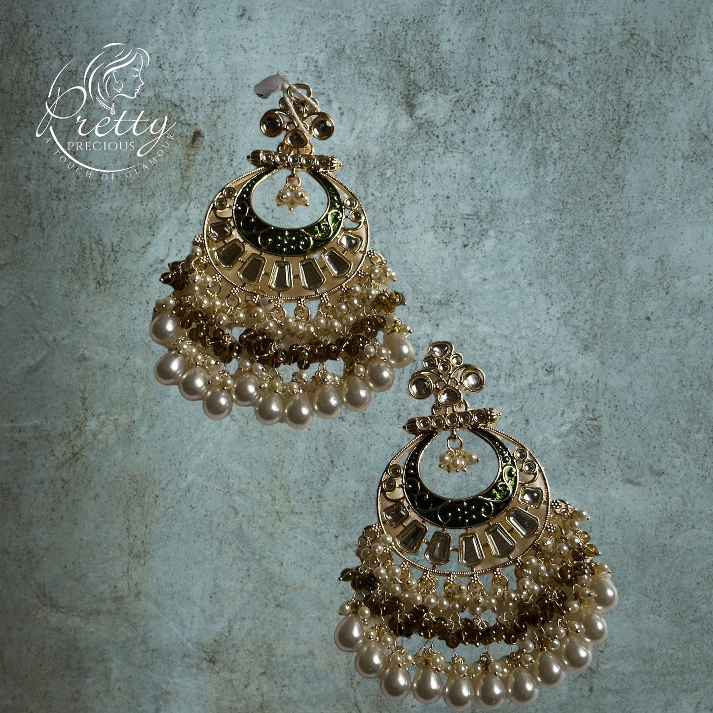 109123 Indo Western Meenakari Earring With Gold Plating-Mehandi