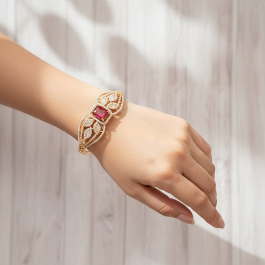 436856 Cubic Zirconia Classic Kada With Gold Plating-Ruby