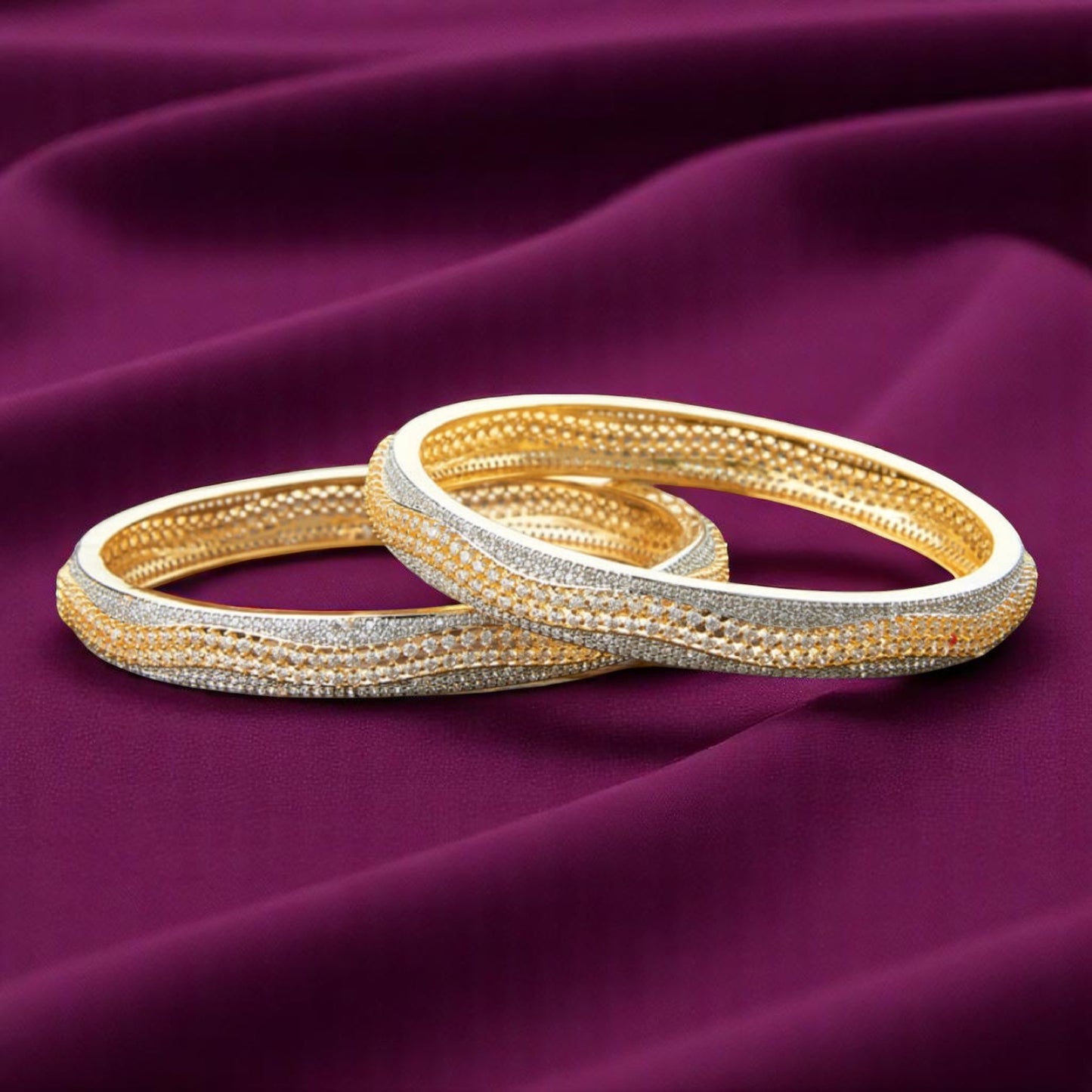 426628 Cz Classic Bangles With 2 Tone Plating-Size 2.4