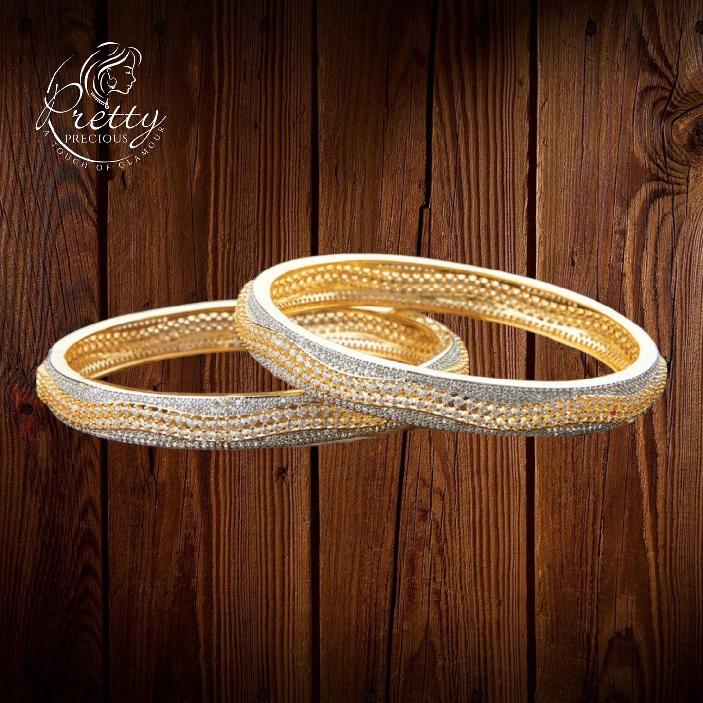 426628 Cz Classic Bangles With 2 Tone Plating-Size 2.4