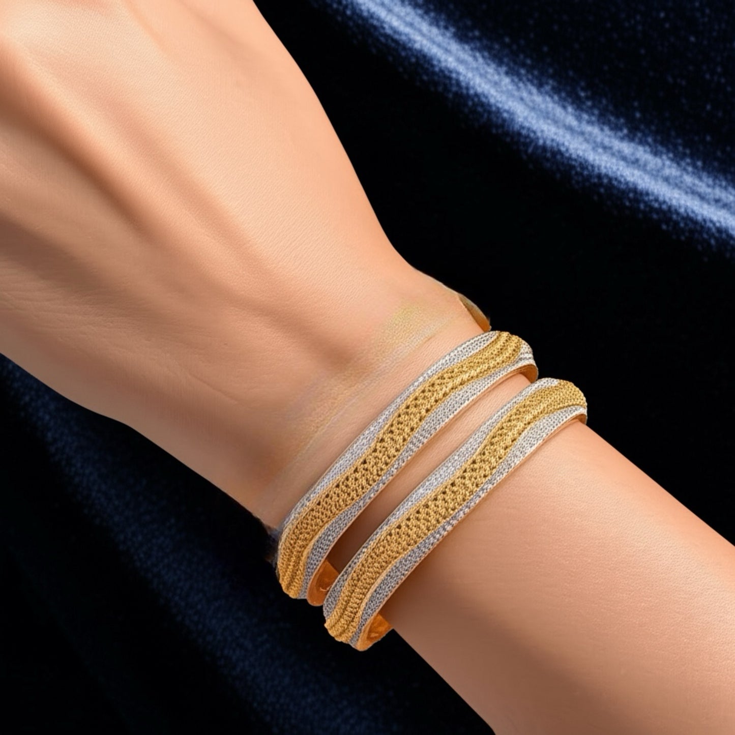 426628 Cz Classic Bangles With 2 Tone Plating-Size 2.4