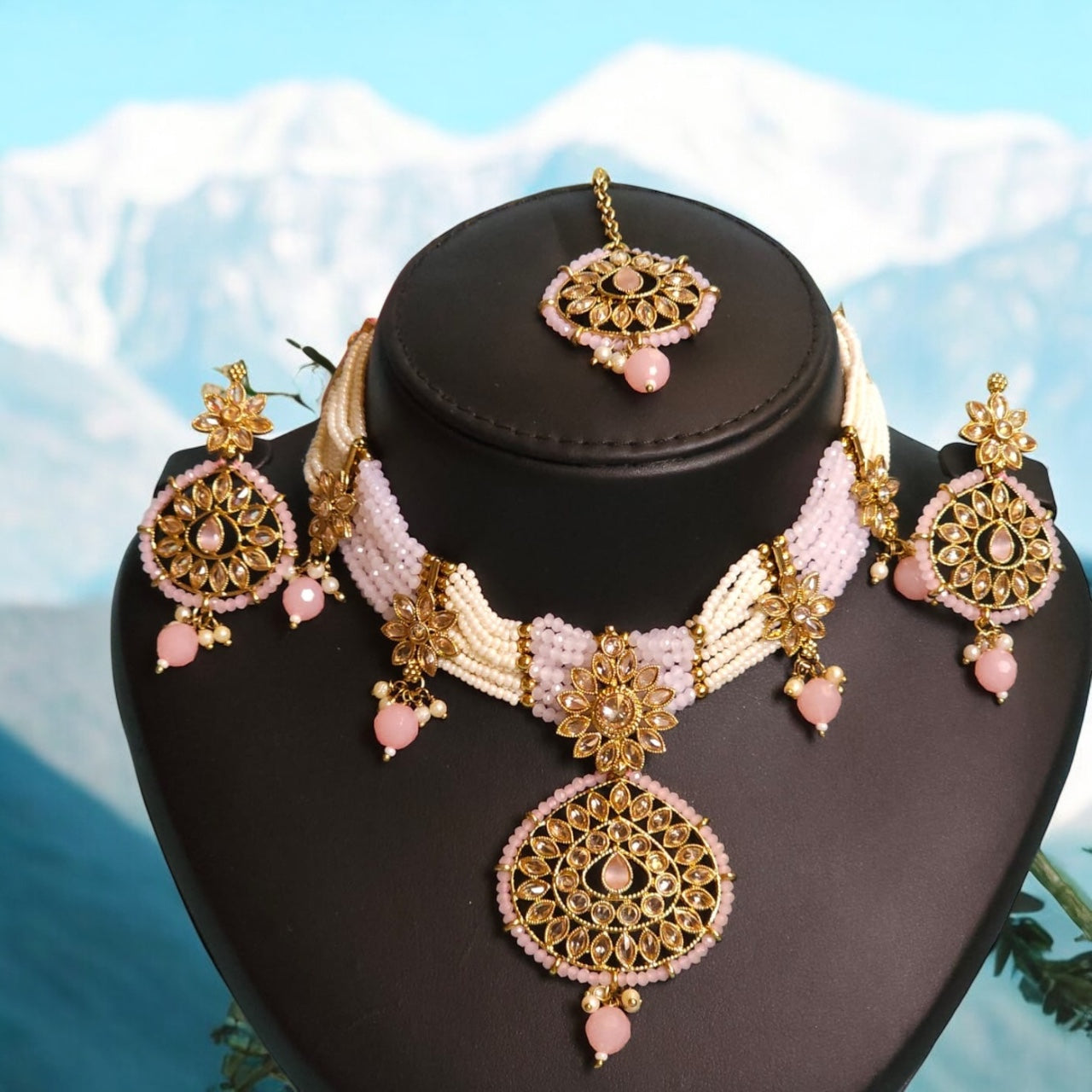 910759-NS Cz Delicate Necklace Pink