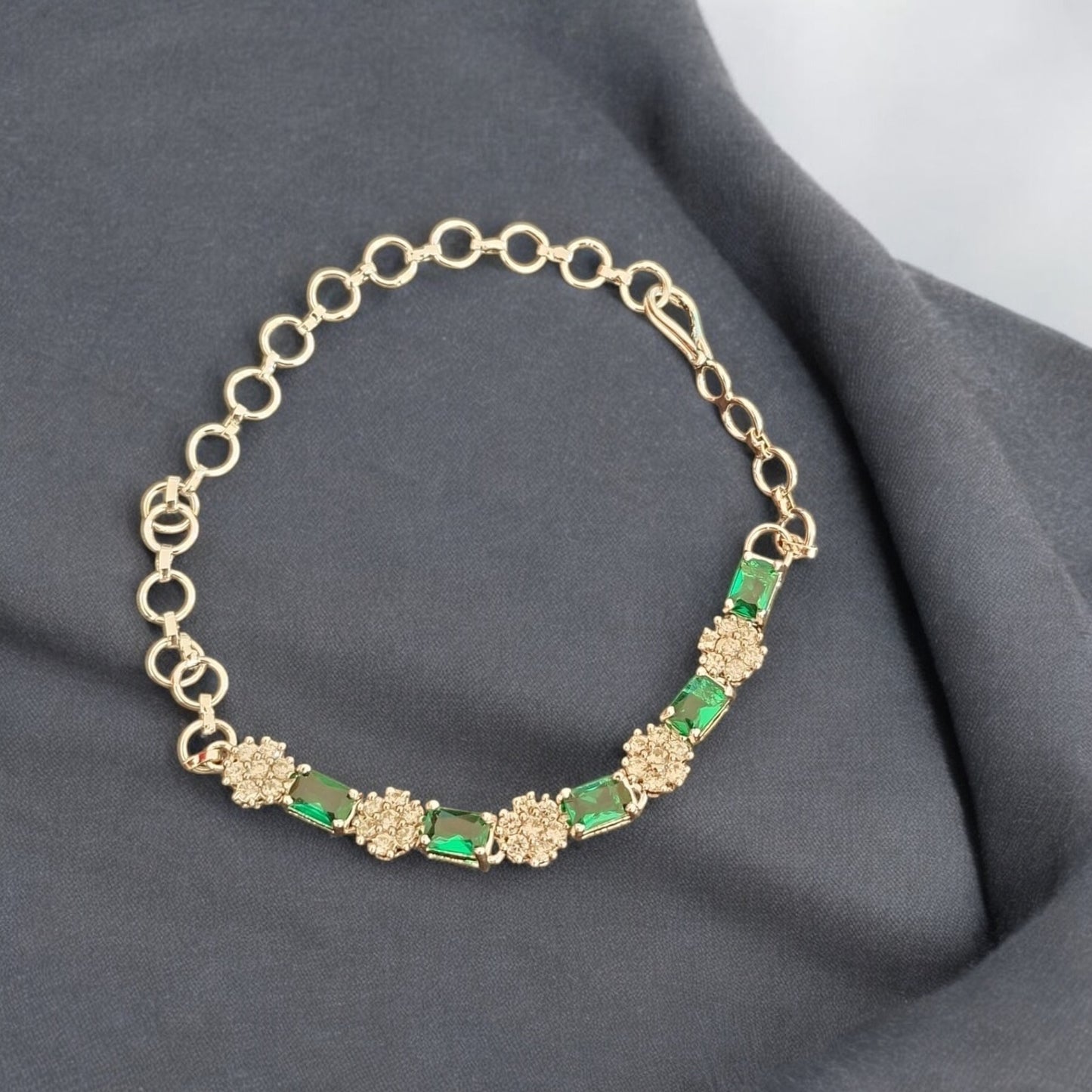 91109-BR Adjustable Bracelet With Rhodium Plating-Green