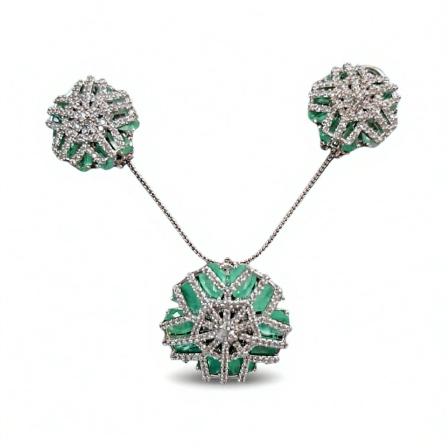 95659-PS-American Diamond Delicate Pendant Set With Rhodium Plating-Mint