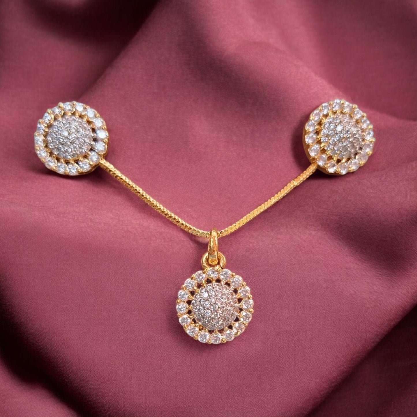 91609-PS-American Diamond Delicate Pendant Set With Gold Plating-Design 1