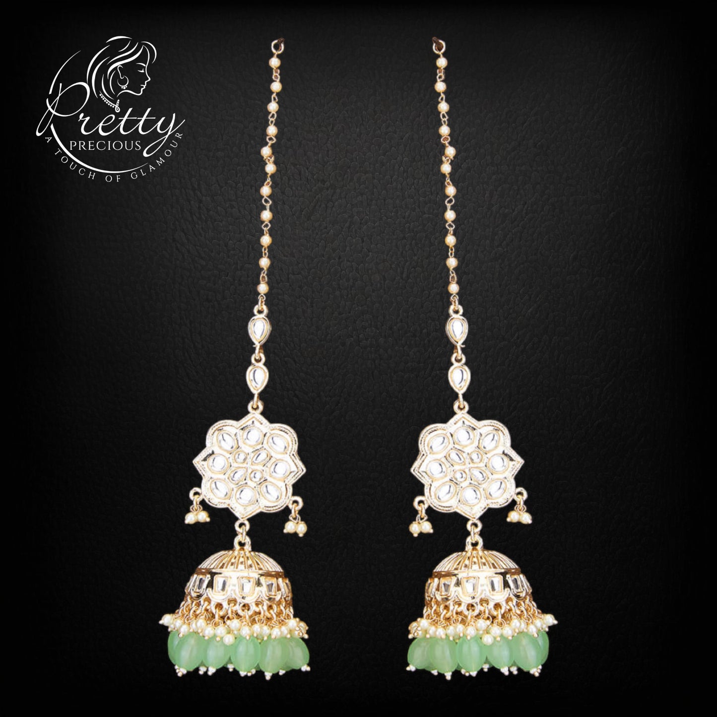 109588 Indo Western Beads Earring With Gold Plating-Mint
