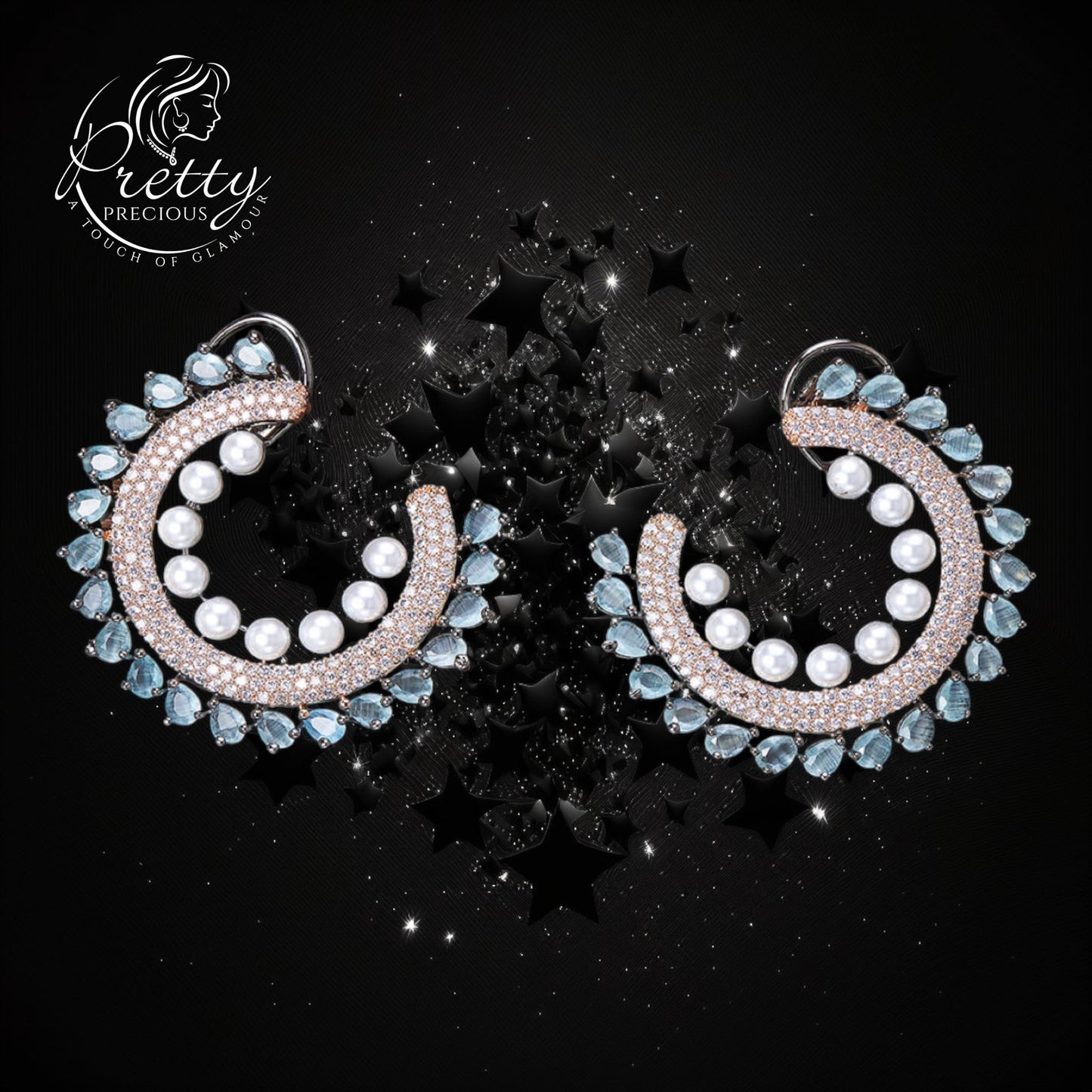 423658 Cubic Zirconia Pearl Earring With Black Rose Plating