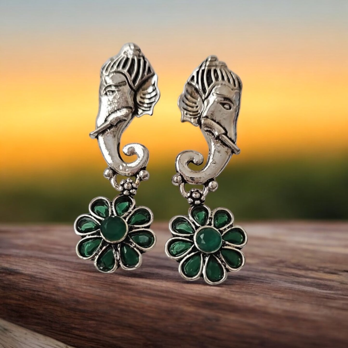 807448 Pretty Precious Fashion Oxidised Silver Stylish Party Wear Earrings for Women and Girls-Green