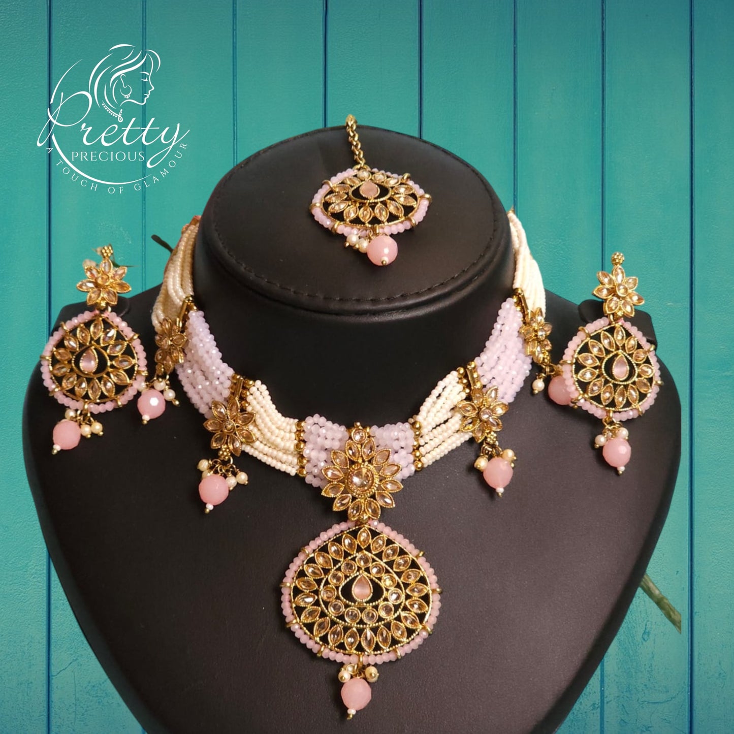 910759-NS Cz Delicate Necklace Pink