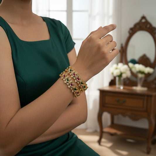 1005 Cz Classic Bangles-Size 2.6- Ruby Green