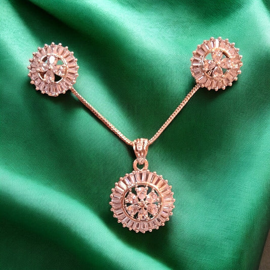 92259-PS-American Diamond Delicate Pendant Set With Rhodium Plating-Design 1