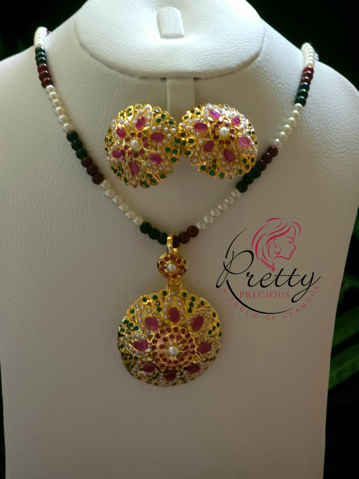 MJ-PS-912009-Jadau Pendant Set 1gm 24K Gold Plating