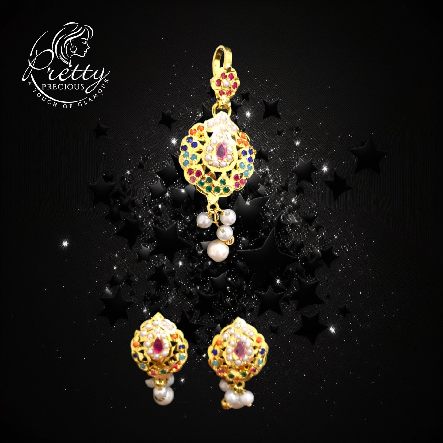 MJ-PS-97009-Jadau Pendant Set 1 gm 24K Gold Plating