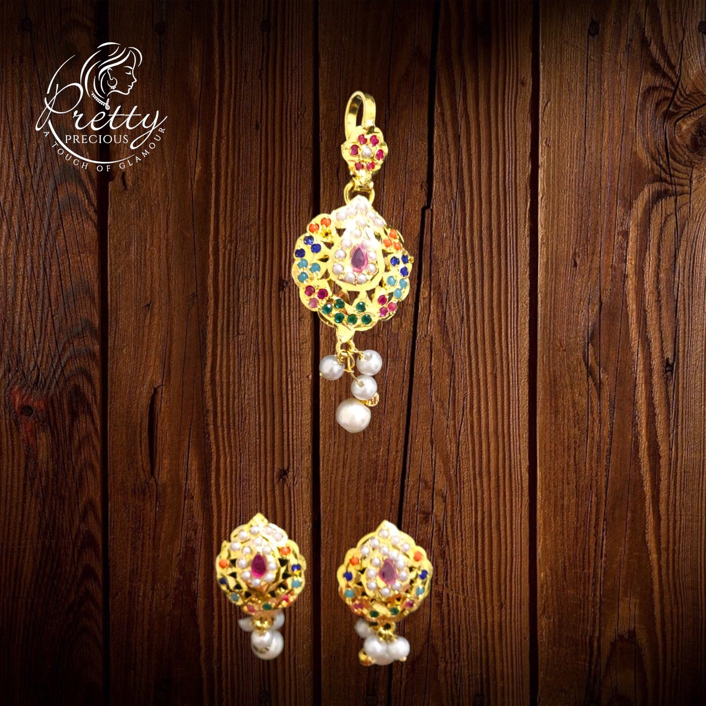 MJ-PS-97009-Jadau Pendant Set 1 gm 24K Gold Plating