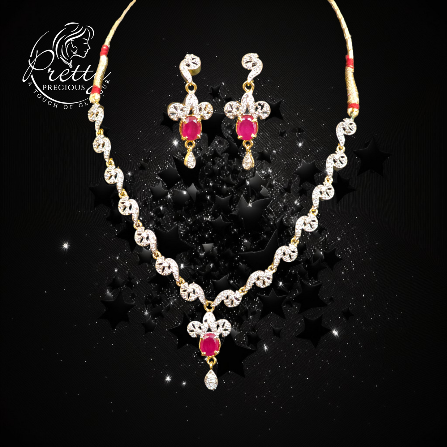 912009 Cz Delicate Necklace With 2 Tone Plating-Ruby