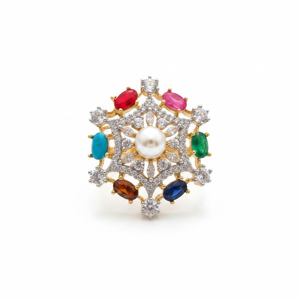 1585-Pretty Precious American Diamond Finger Ring for Women & Girls | Gold Plated AD Ring | Adjustable Elegant Party, Wedding & Daily Wear Jewellery-Multicolour