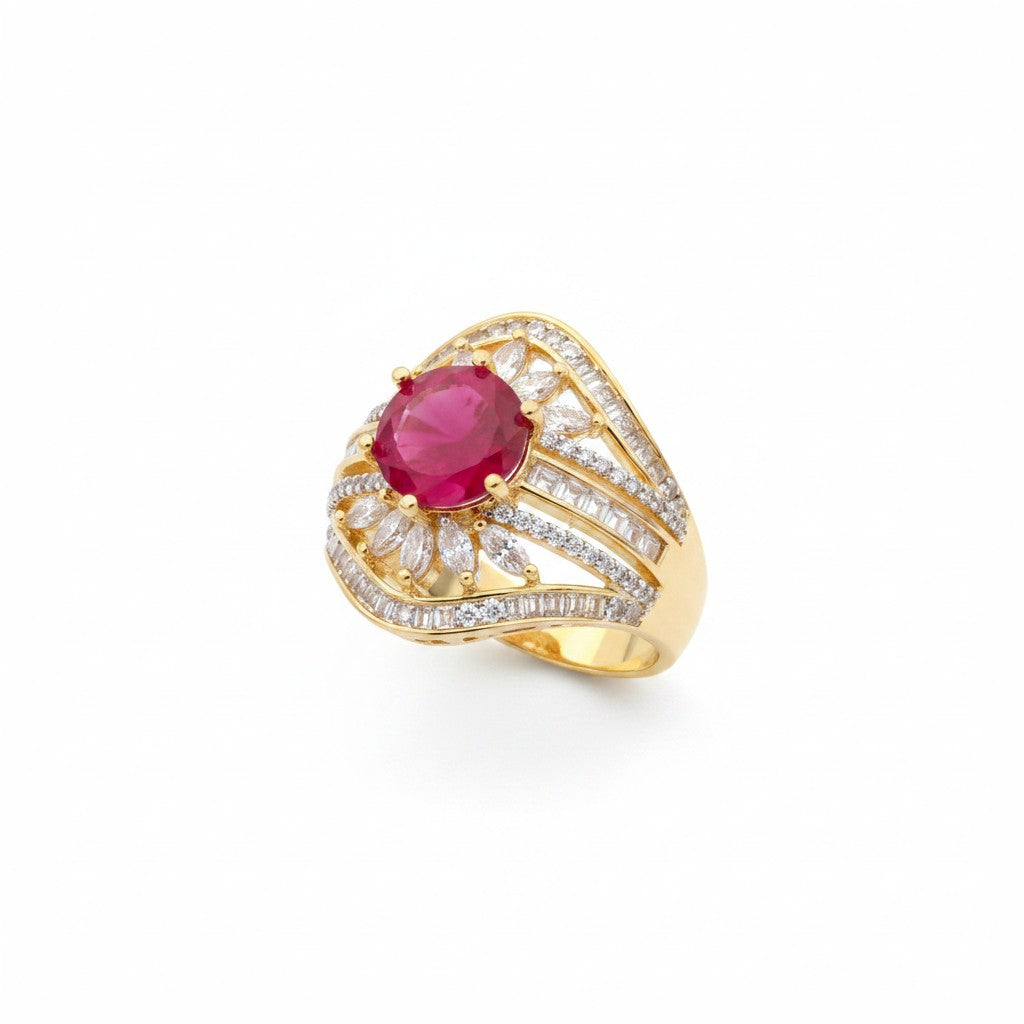 1579-Pretty Precious American Diamond Finger Ring for Women & Girls | Gold Plated AD Ring | Adjustable Elegant Party, Wedding & Daily Wear Jewellery-Ruby