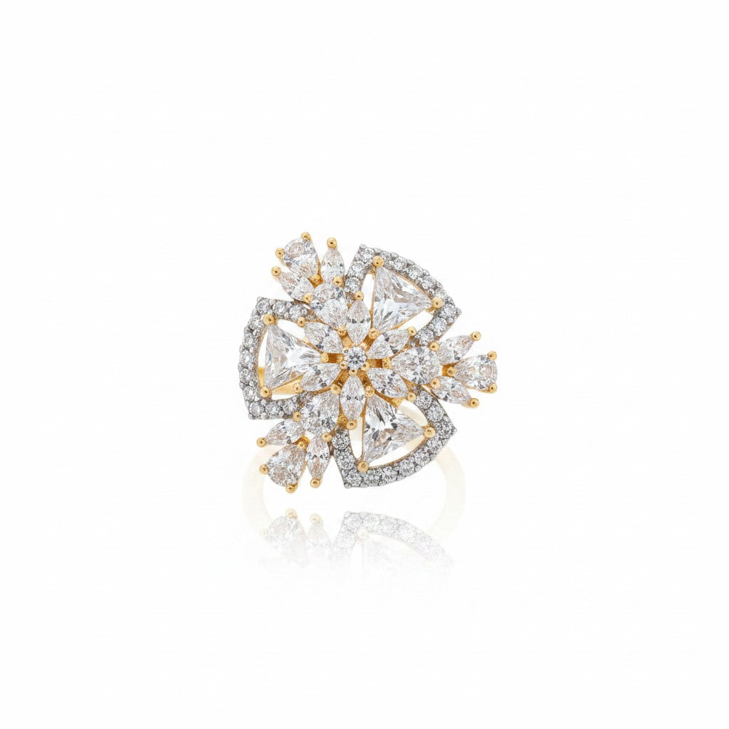 1588-Pretty Precious American Diamond Finger Ring for Women & Girls | Gold Plated AD Ring | Adjustable Elegant Party, Wedding & Daily Wear Jewellery-White