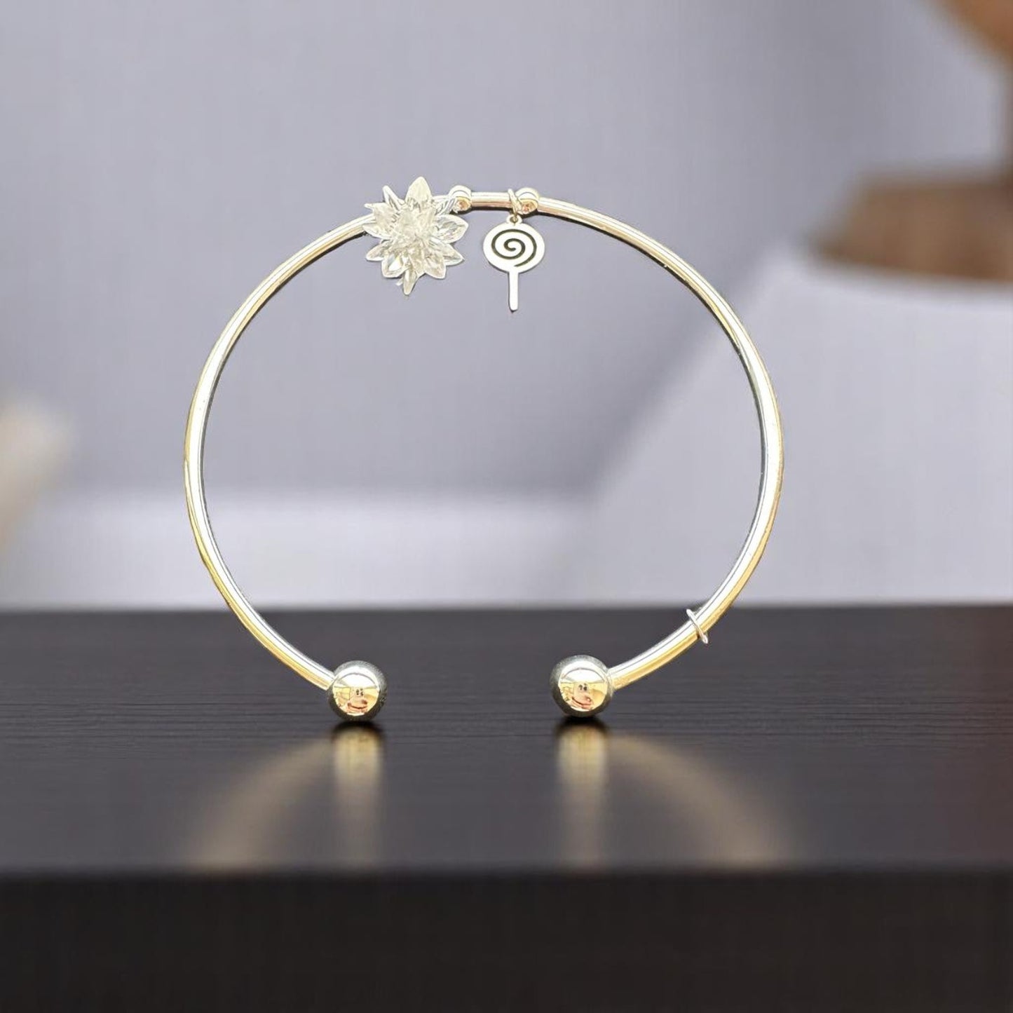 122381-Western Classic Trendy Kada with Rose & Silver Plating