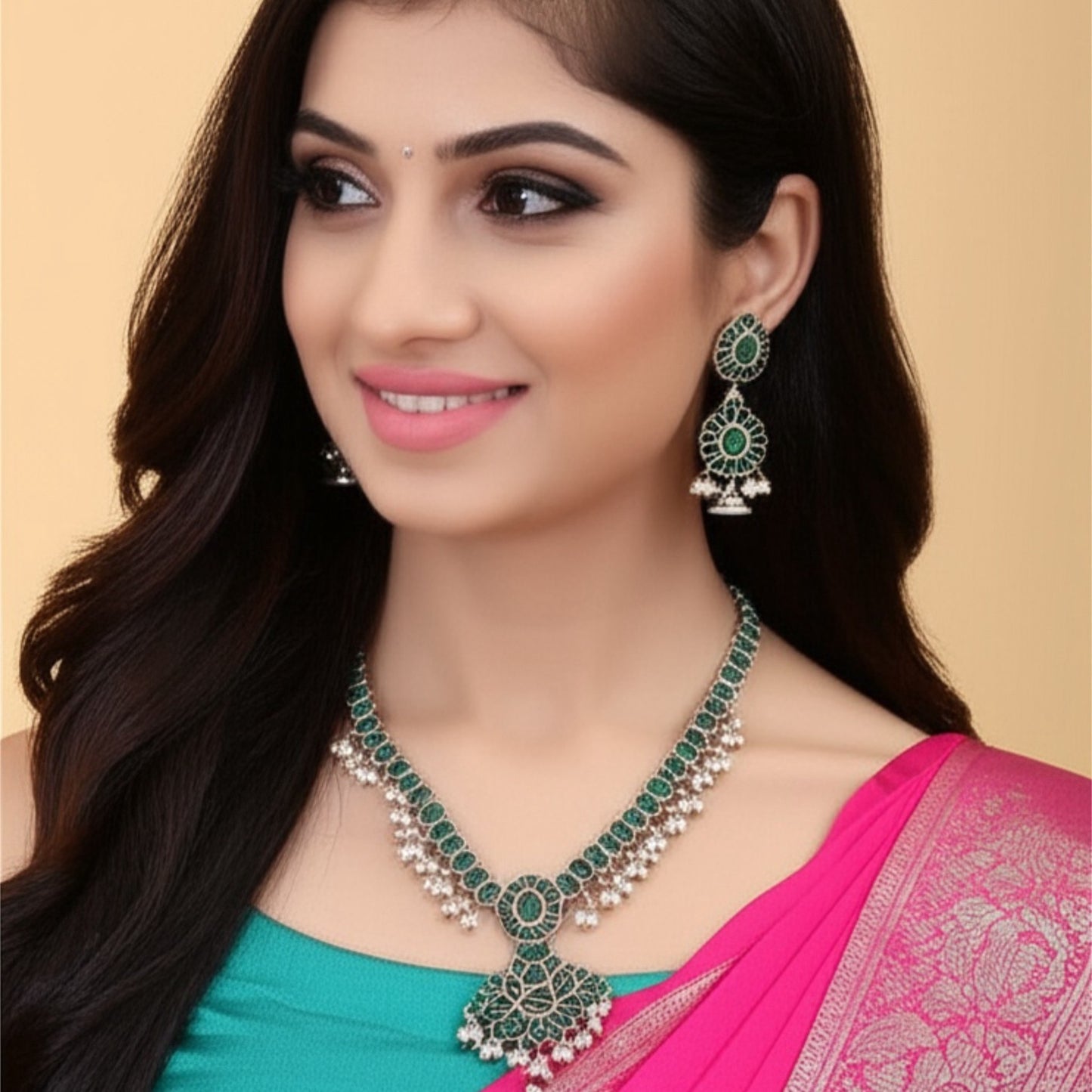 804105 Long Necklace With Oxidised Plating