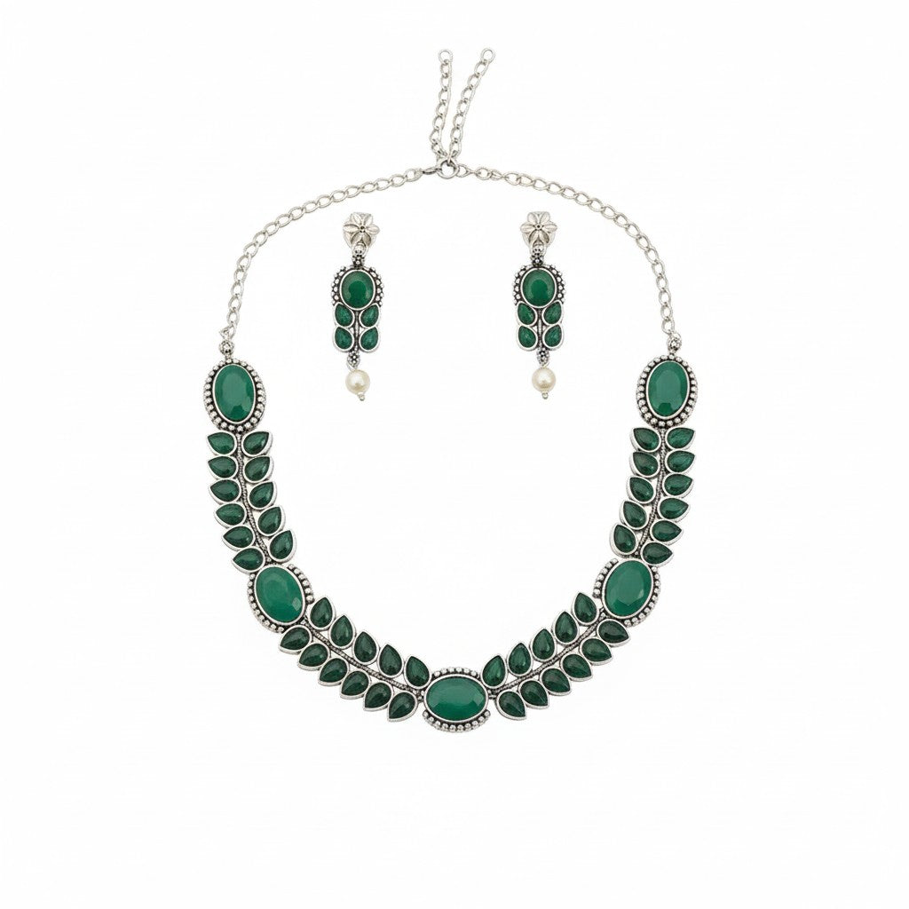 800356 Delicate Necklace With Oxidised Plating-Green