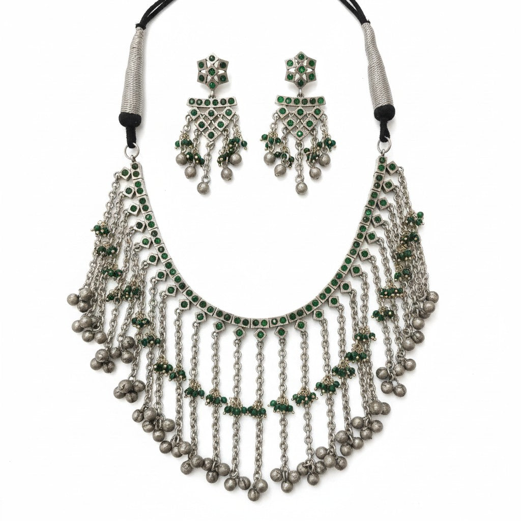 35800 Classic Necklace With Oxidised Plating-Green
