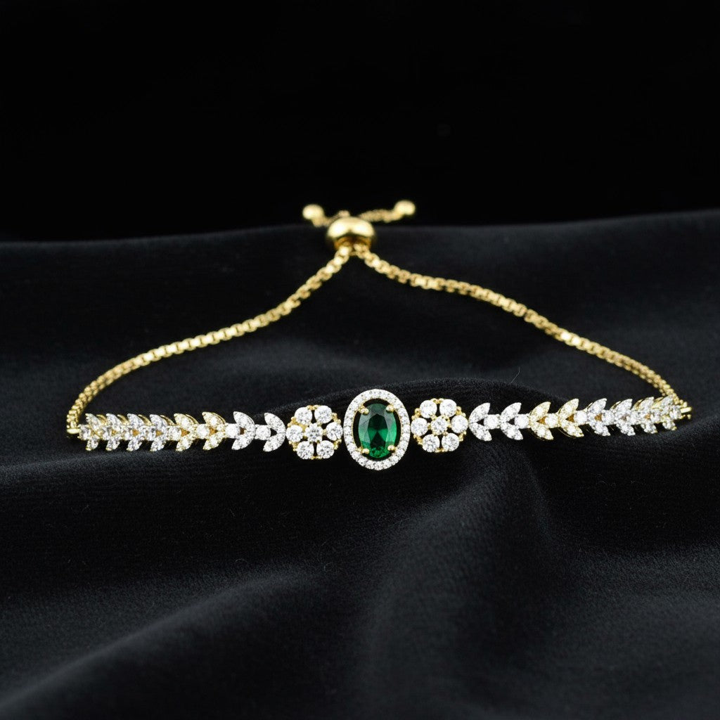 439543 Cubic Zirconia Adjustable Bracelet With 2 Tone Plating-Green