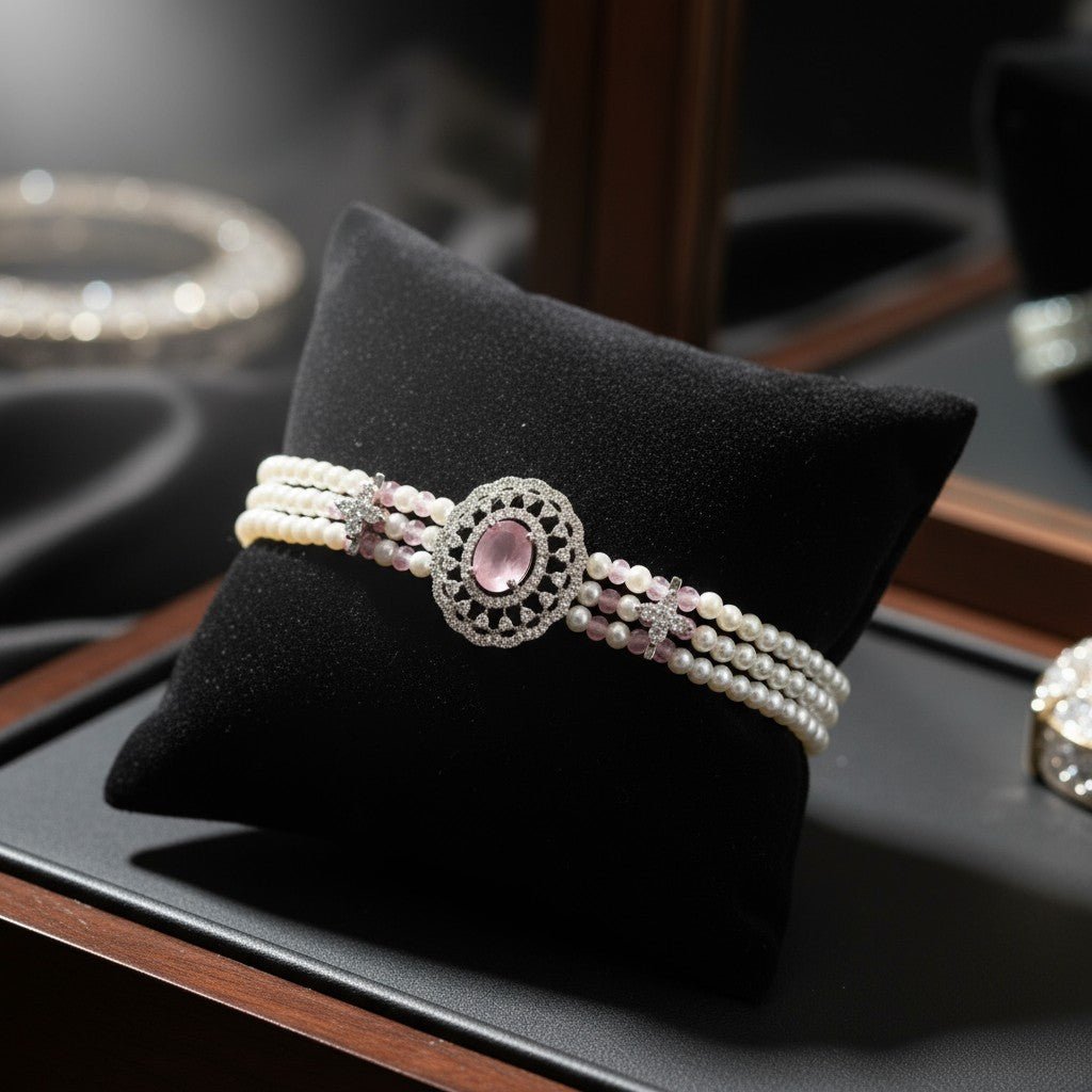 439638 Cubic Zirconia Classic Bracelet With 2 Tone Plating-Pink