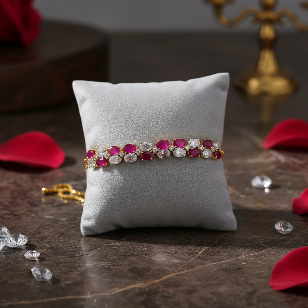 436642 Cubic Zirconia Adjustable Bracelet With 2 Tone Plating-Ruby
