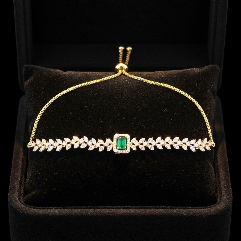 439541 Cubic Zirconia Adjustable Bracelet With 2 Tone Plating-Green