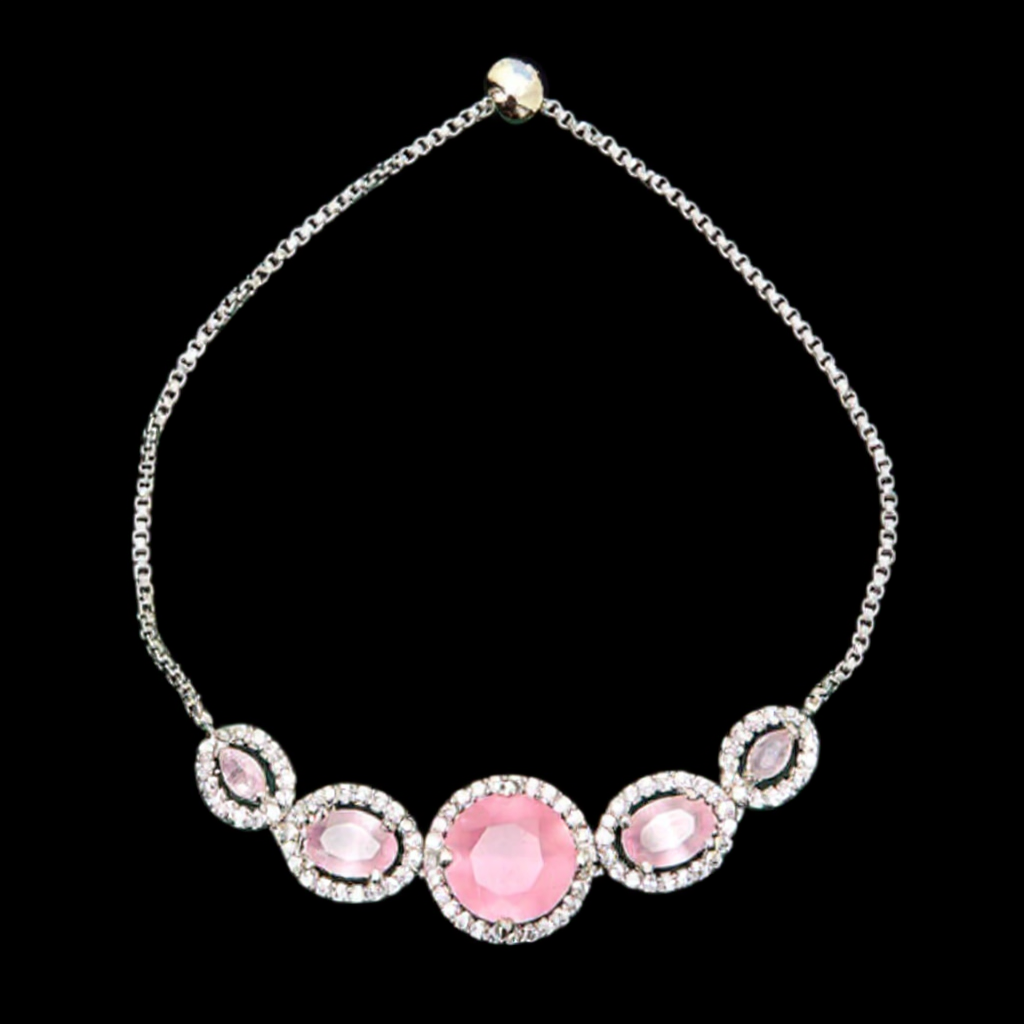 436309 Cz Classic Bracelet With Rhodium Plating-Pink