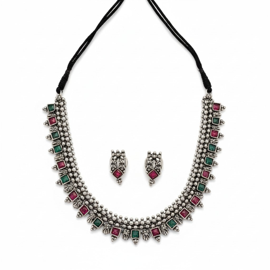 808884 Classic Necklace With Oxidised Plating-Rubygreen
