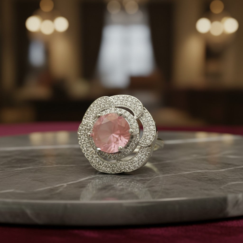 1039 Cz Adjustable Ring-Pink