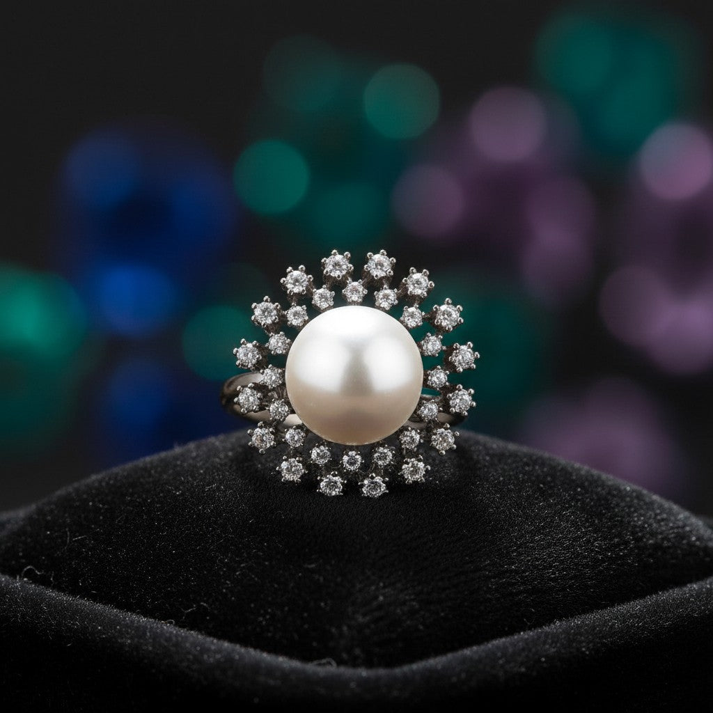 432358 Cubic Zirconia Classic Ring With 2 Tone Black Rhodium Plating-Black