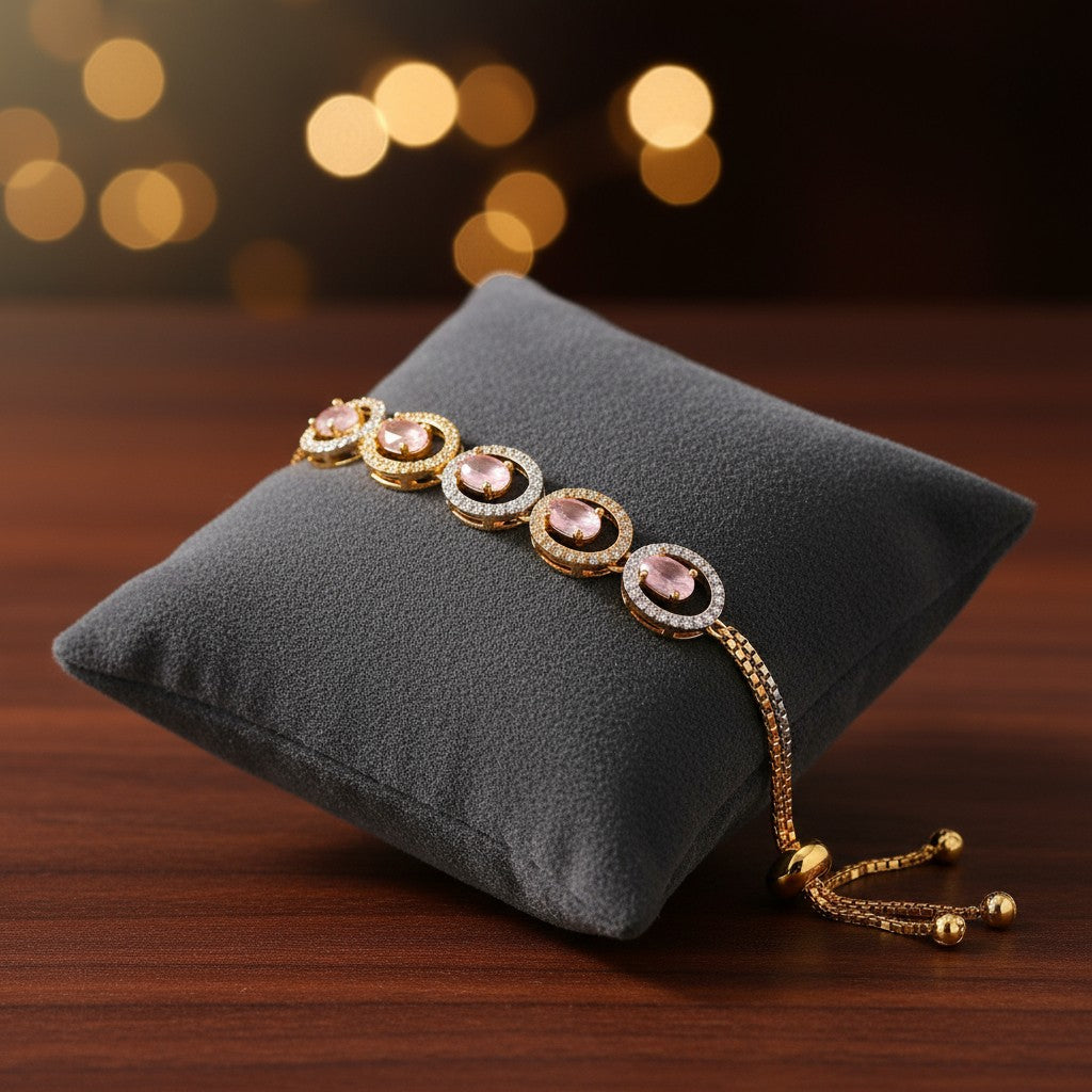 435089 Cubic Zirconia Adjustable Bracelet With 2 Tone Plating-Pink