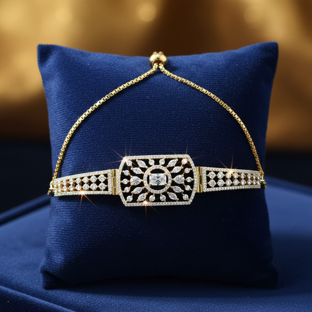 439749 Cubic Zirconia Adjustable Bracelet With Rhodium 2 Tone Plating