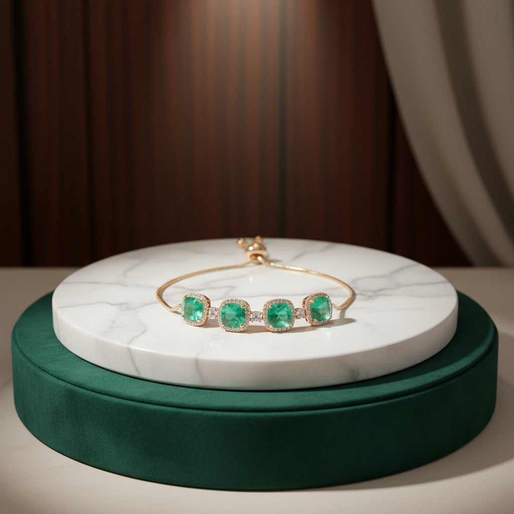 433642 Cubic Zirconia Adjustable Bracelet With Mehndi Plating-Mint