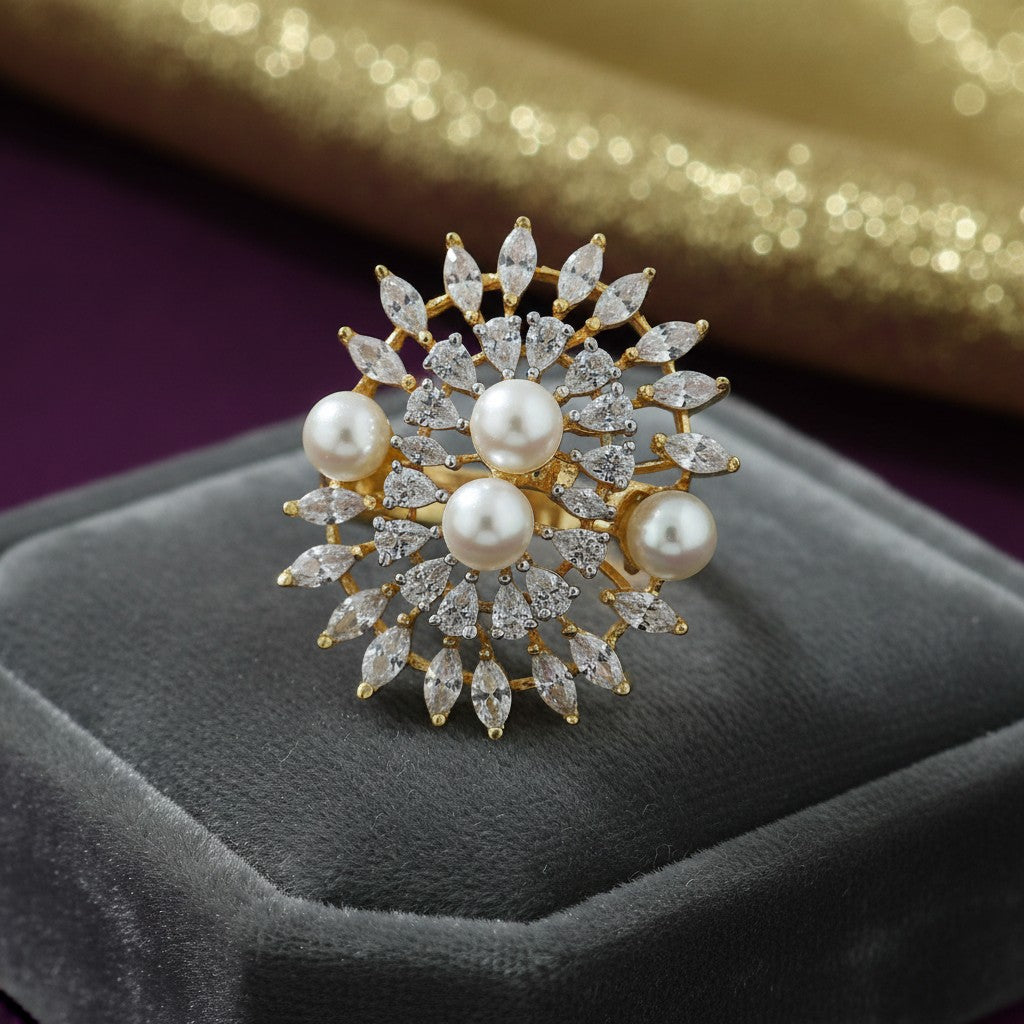 439563 Cz Adjustable Ring With Rhodium 2 Tone Plating