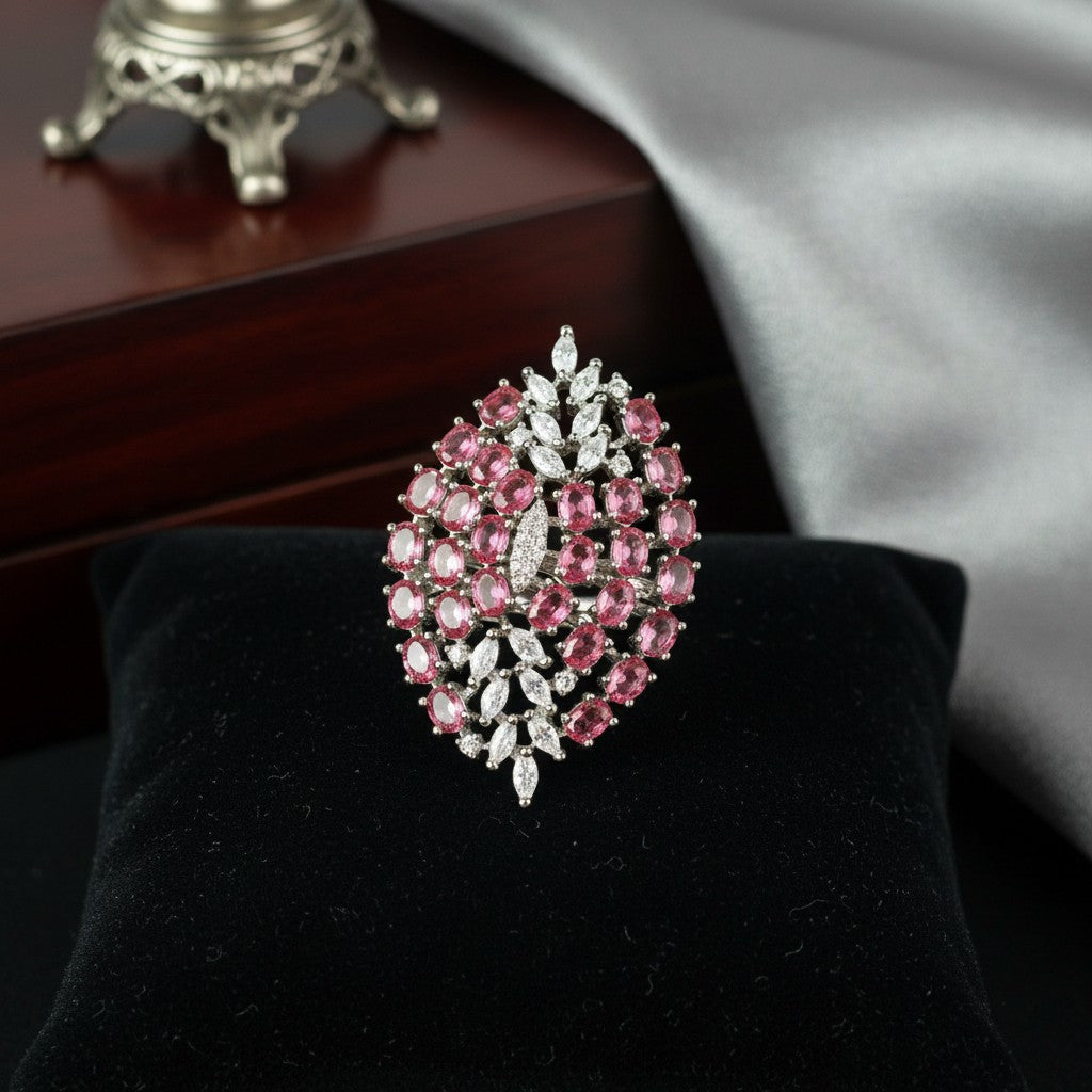 437645 Cz Adjustable Ring With Rhodium Plating-Rani