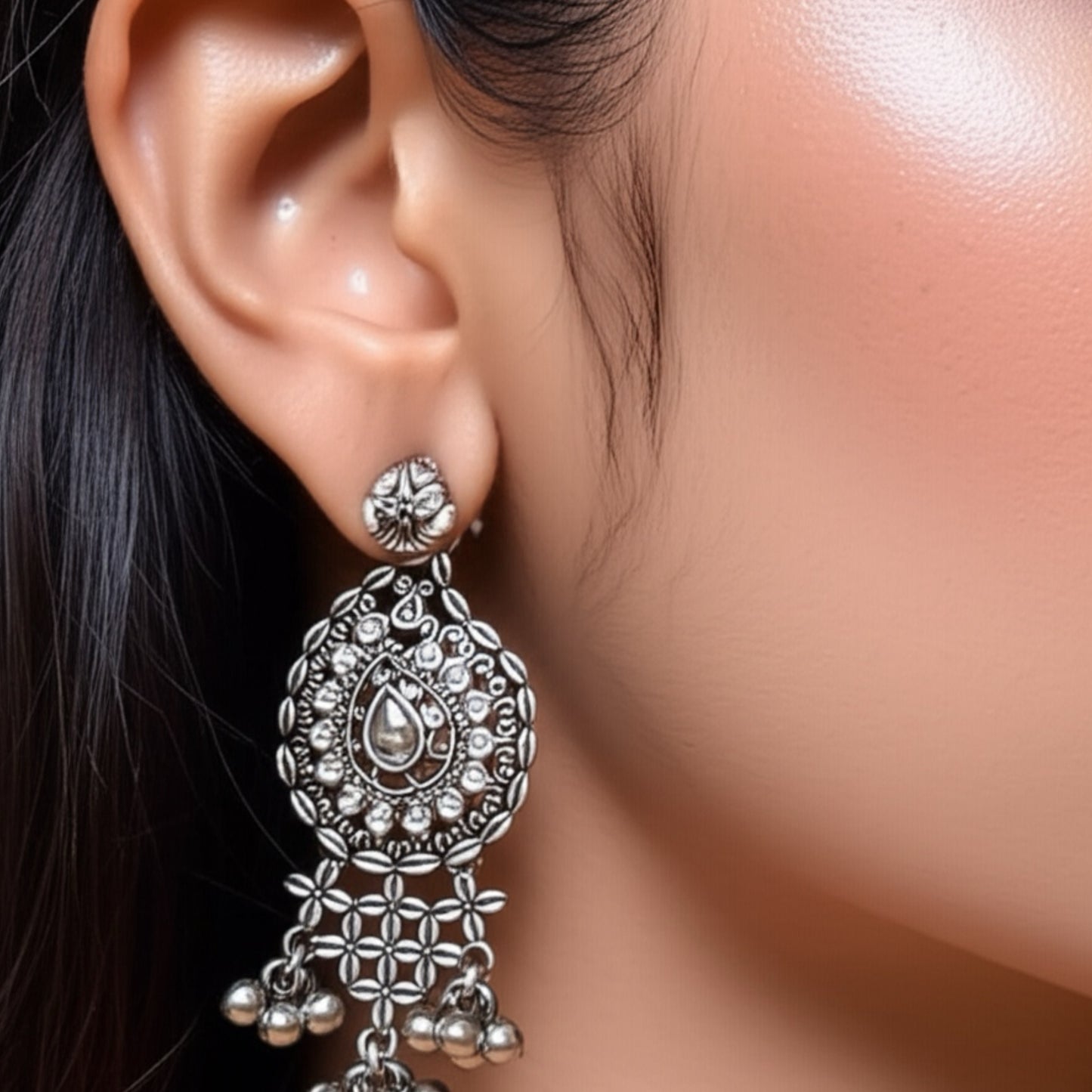 804992 Pretty Precious Fashion Oxidised Silver Stylish Party Wear Earrings for Women and Girls