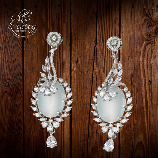 428624 Cz Classic Earring With Rhodium Plating-White