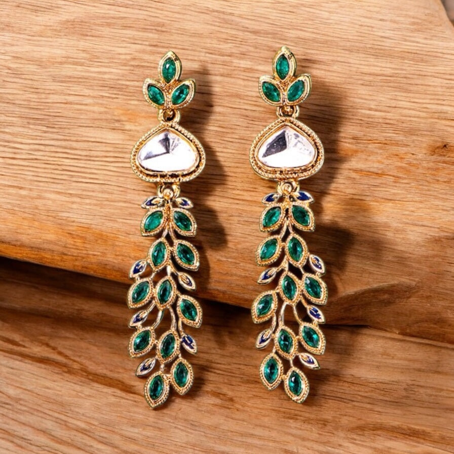 111661-Indo Western (Kundan) Earring-Green