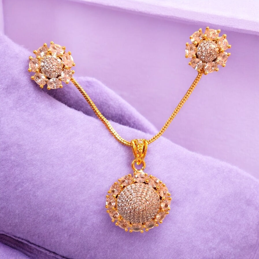 92259-PS-American Diamond Delicate Pendant Set With Gold Plating-Design 3