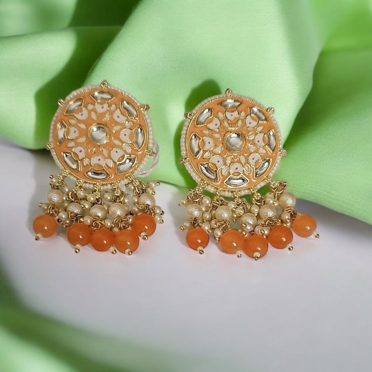 30115-Indo Western (Kundan) Earring-Peach